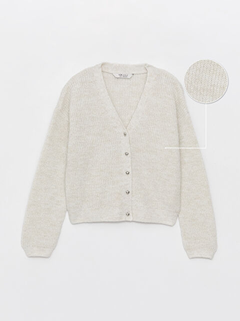 LCW Kids V Yaka Uzun Kollu Kız Çocuk Triko Hırka - W39918Z4-SGG