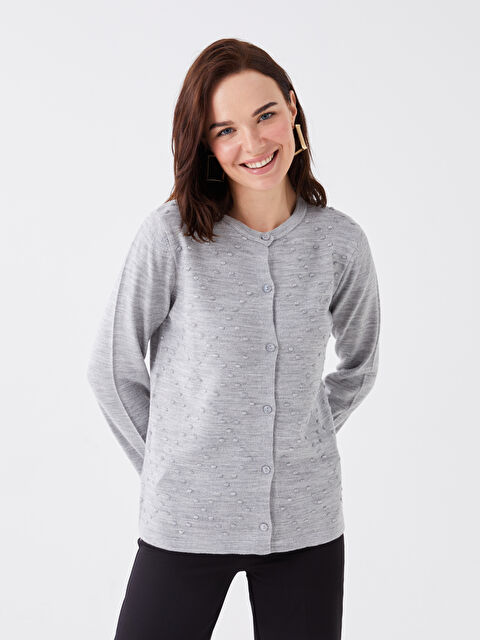 LCW Grace Bisiklet Yaka Kendinden Desenli Kadın Triko Hırka - W39940Z8-LAL