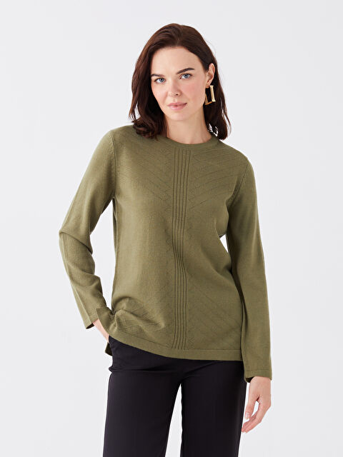 LCW Grace Crew Neck Self Patterned Long Sleeve Women's Knitwear Sweater - W39954Z8-VDU