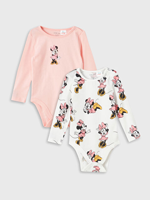 LCW baby Bisiklet Yaka Uzun Kollu Minnie Mouse Baskılı Kız Bebek Çıtçıtlı Body 2'li - W39979Z1-FDU