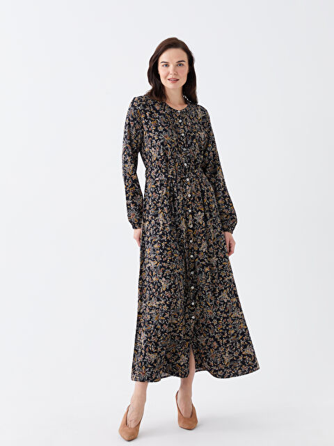 LCW Grace Hakim Yaka Desenli Uzun Kollu Kadın Gömlek Elbise - W3AA16Z8-LQJ