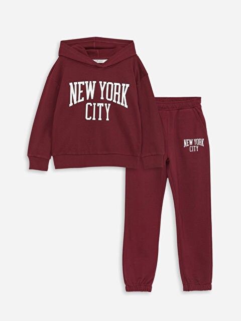 LCW Kids Baskılı Uzun Kollu Kız Çocuk Hoodie ve Eşofman Altı - W3AB31Z4-HRW