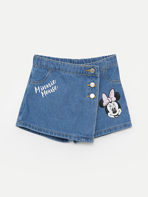 LCW baby Minnie Mouse Baskılı Kız Bebek Jean Şort Etek - W3AD70Z1-507