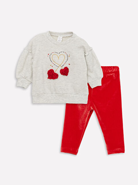 LCW baby Bisiklet Yaka Baskılı Kız Bebek Sweatshirt ve Eşofman Alt 2'li - W3AD83Z1-847