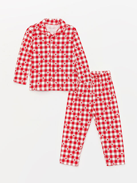 LCW baby Gömlek Yaka Uzun Kollu Desenli Pamuklu Kız Bebek Pijama Takımı - W3AE02Z1-LTQ
