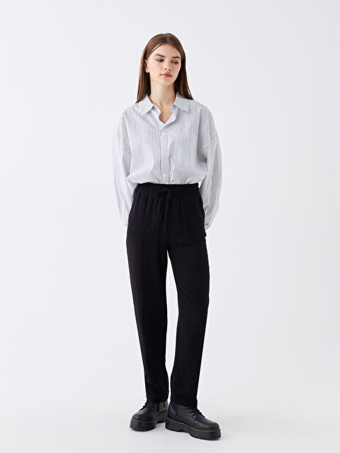 LCW Vision Beli Lastikli Düz Keten Karışımlı Kadın Pantolon - W3AE70Z8-CVL