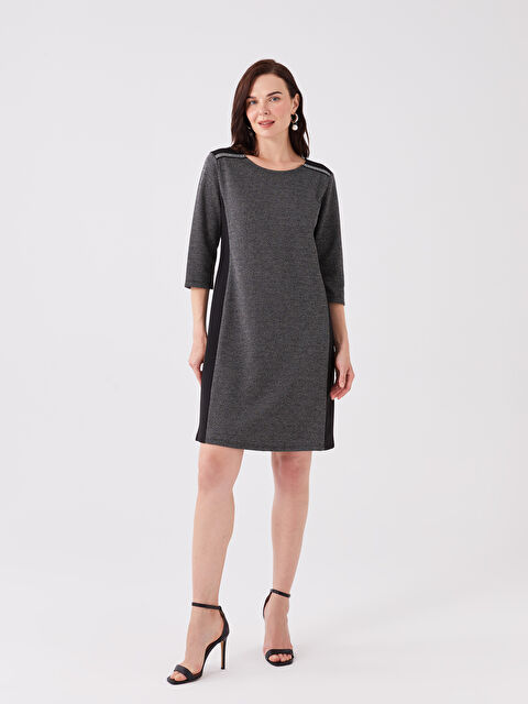 LCW Grace Bisiklet Yaka Kendinden Desenli Elbise - W3AE73Z8-MHS