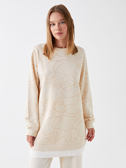 LCW Modest Patterned Oversize Women's Sweatshirt Tunic - W3AG86Z8-LQB