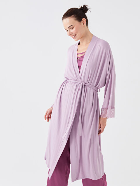 LCW DREAM Şal Yaka Dantel Detaylı Uzun Kollu Hamile Sabahlık - W3AH87Z8-GCF