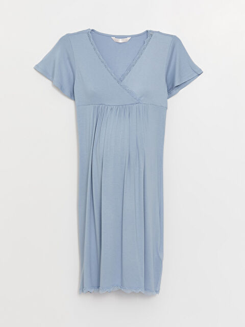 LCW DREAM V Yaka Düz Kısa Kollu Hamile Gecelik - W3AH88Z8-QZA