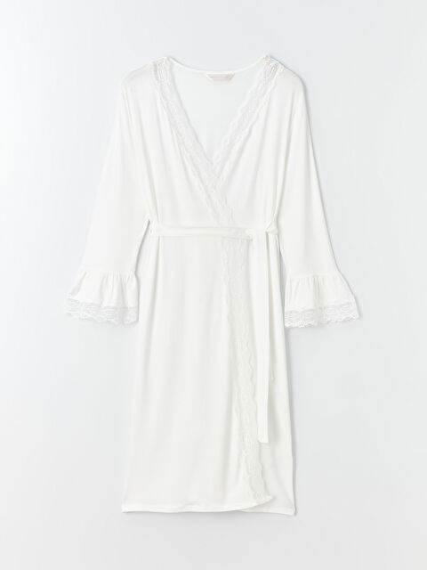 LCW DREAM Kruvaze Yaka Dantelli Uzun Kollu Kadın Sabahlık - W3AH97Z8-FDU