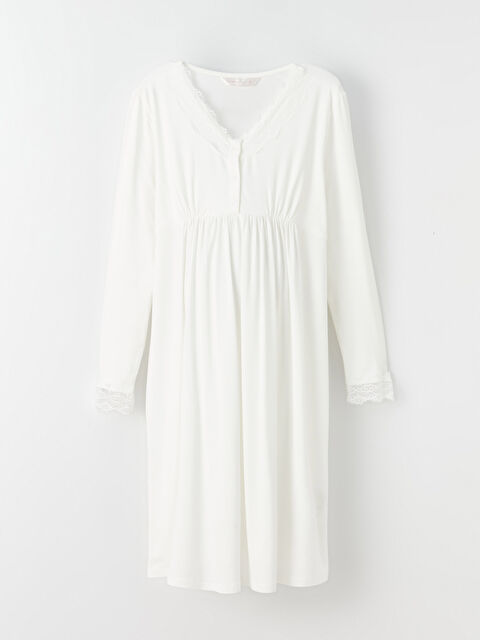 LCW DREAM V Yaka Dantel Detaylı Uzun Kollu Hamile Gecelik - W3AH98Z8-FDU