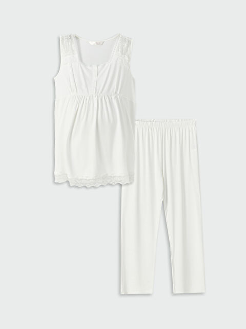 LCW DREAM Kare Yaka Dantel Detaylı Hamile Pijama Takımı - W3AH99Z8-FDU