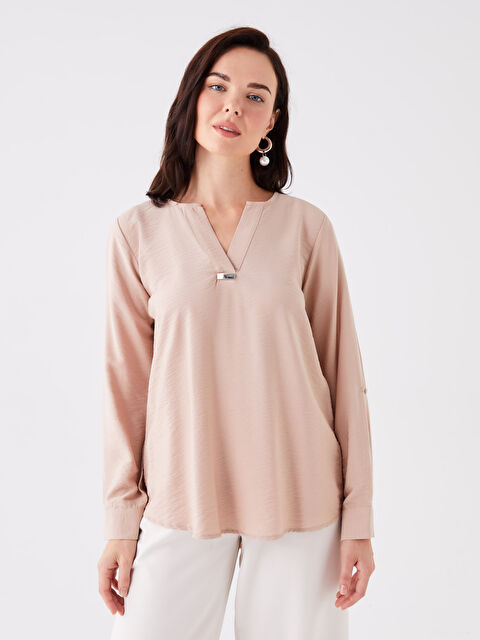 LCW Grace Kaçık Yaka Düz Uzun Kollu Kadın Bluz - W3AI15Z8-GJH