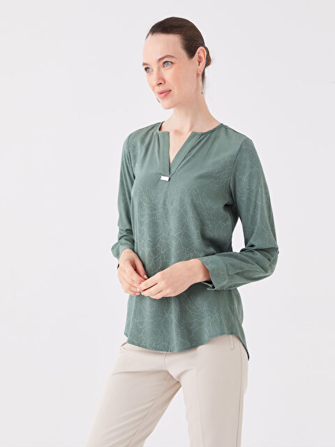 LCW Grace Kaçık Yaka Desenli Uzun Kollu Kadın Tunik - W3AI28Z8-GQQ