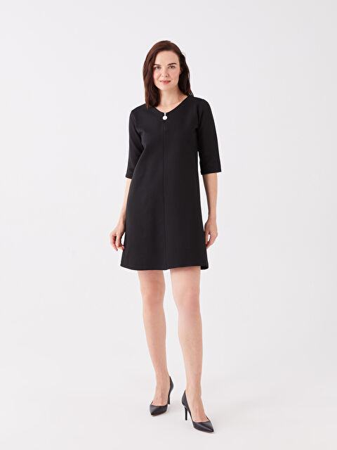 LCW Grace V Yaka Düz Kısa Kollu Elbise - W3AL70Z8-CVL