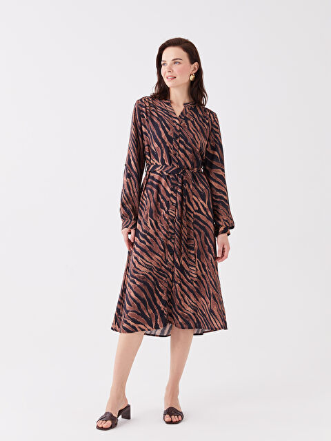 LCW Grace Kaçık Yaka Desenli Uzun Kollu Kadın Gömlek Elbise - W3AL78Z8-LQJ