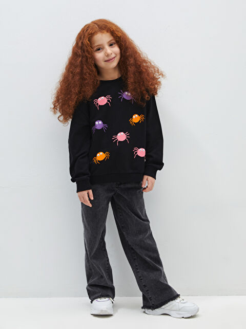 LCW Kids Bisiklet Yaka Baskılı Uzun Kollu Kız Çocuk Sweatshirt - W3AN16Z4-CVL