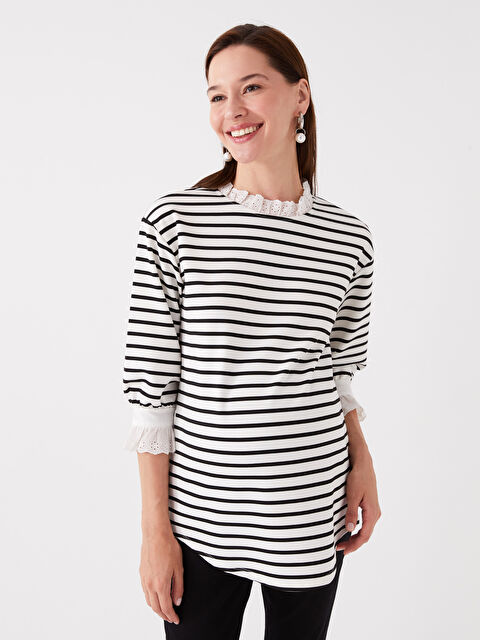 LCWAIKIKI Maternity Bisiklet Yaka Çizgili Hamile Tunik - W3AN45Z8-LEG