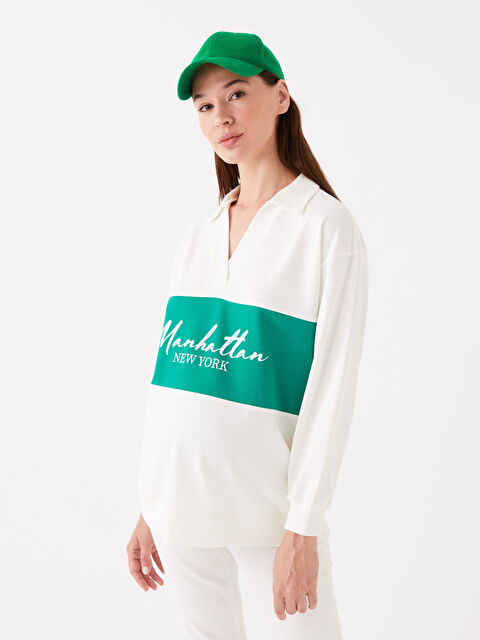 LCWAIKIKI Maternity Polo Yaka Baskılı Uzun Kollu Oversize Hamile Sweatshirt - W3AN53Z8-FFB