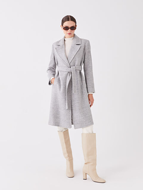 LCW Vision Jacket Collar Patterned Long Sleeve Women's Cachet Coat - W3AN89Z8-LAL