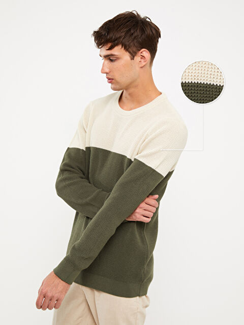 XSIDE Bisiklet Yaka Uzun Kollu Renk Bloklu Erkek Triko Kazak - W3AO29Z8-J2L