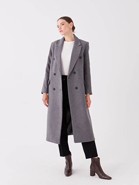 LCW Vision Kadın Kruvaze Yaka Düz Kaşe Kaban