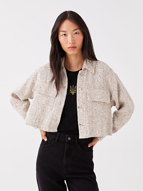 LCW Vision Desenli Uzun Kollu Oversize Kadın Gömlek Ceket - W3AO88Z8-LLX