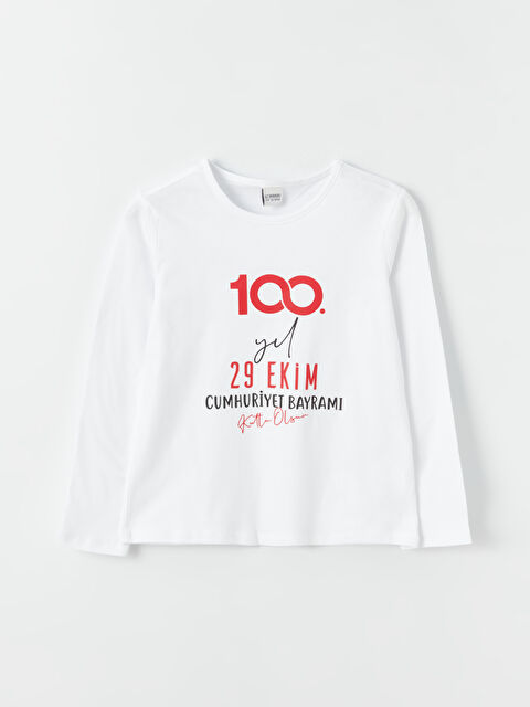 LCW Kids Bisiklet Yaka 29 Ekim Baskılı Uzun Kollu Kız Çocuk Tişört - W3AQ99Z4-R9K