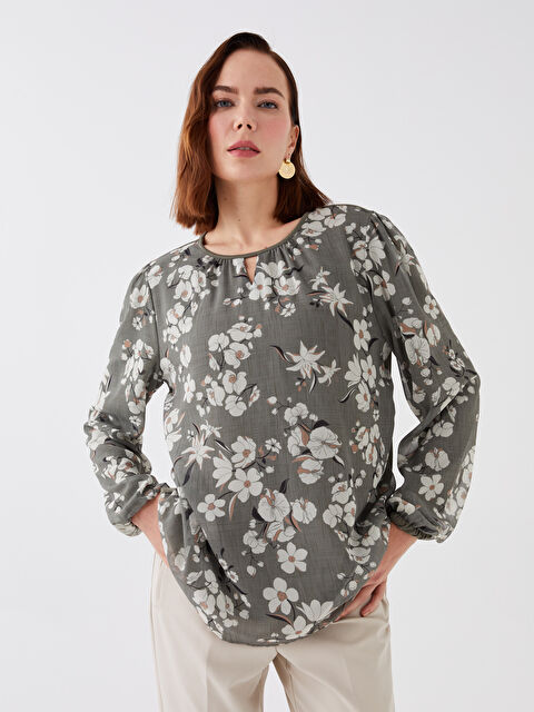 LCW Grace Bisiklet Yaka Çiçekli Uzun Kollu Kadın Bluz - W3AR47Z8-LS6