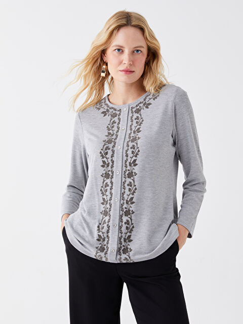 LCW Grace Bisiklet Yaka Desenli Uzun Kollu Kadın Bluz - W3AR49Z8-LAL