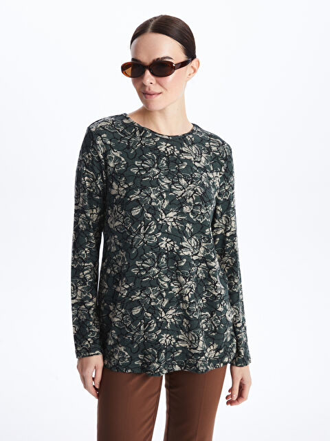 LCW Grace بلوزة نساء كم طويل منقوشة بكول مدور - W3AS23Z8-LS6