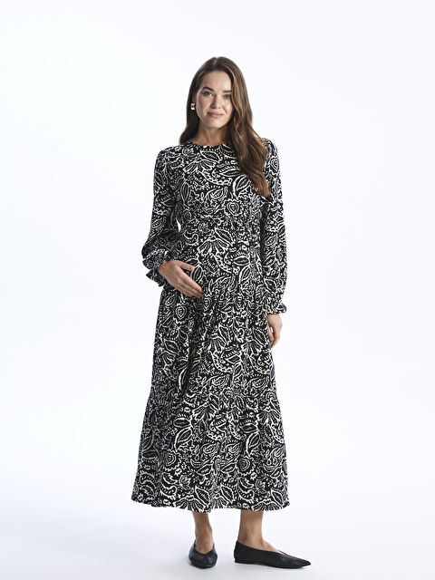 LCWAIKIKI Maternity Bisiklet Yaka Desenli Uzun Kollu Hamile Elbise - W3AS88Z8-LQJ