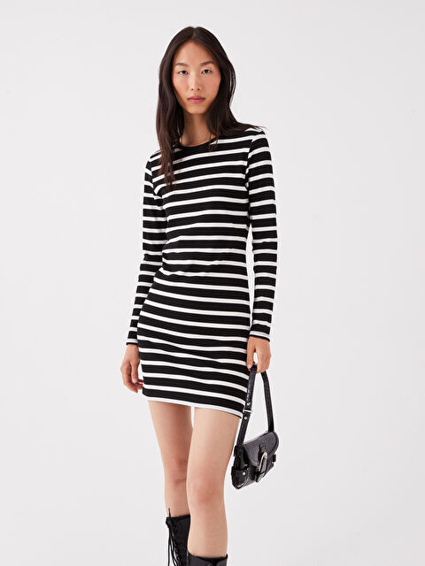 LCW Vision Bisiklet Yaka Çizgili Uzun Kollu Kadın Bodycon Elbise - W3AV59Z8-LEG