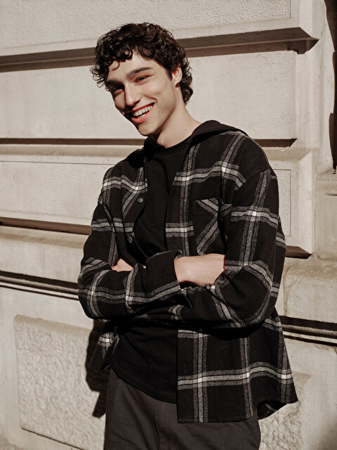 XSIDE Kapüşonlu Regular Fit Uzun Kollu Ekose Erkek Gömlek Ceket - W3AY42Z8-LKX