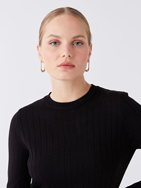 LCW Modest Bisiklet Yaka Kendinden Desenli Uzun Kollu Kadın Triko Kazak - W3BA40Z8-RQL