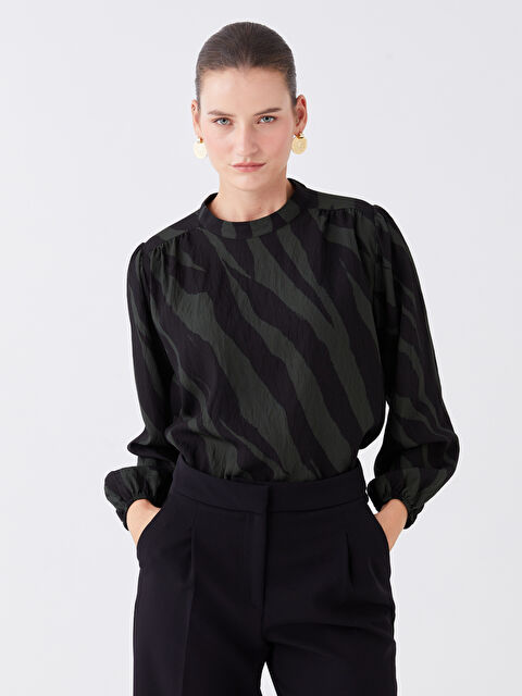 LCWAIKIKI Classic Hakim Yaka Desenli Uzun Kollu Kadın Bluz - W3BB08Z8-LRR