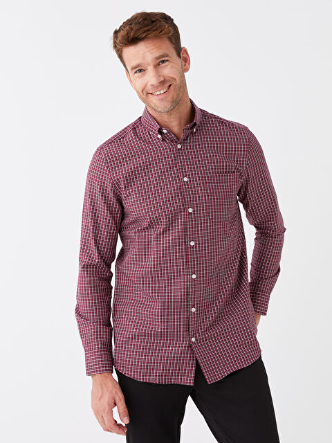 LCW BUSINESS Regular Fit Uzun Kollu Ekose Gabardin Erkek Gömlek - W3BB56Z8-LLH