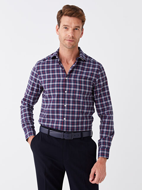 LCW BUSINESS Regular Fit Uzun Kollu Ekose Gabardin Erkek Gömlek - W3BB57Z8-LLH