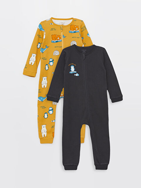 LCW baby Bisiklet Yaka Baskılı Erkek Bebek Tulum 2'li - W3BC16Z1-LUG