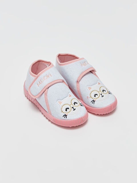 LCW STEPS Kedi Nakışlı Cırt Cırtlı Kız Bebek Panduf - W3BC26Z1-LAP