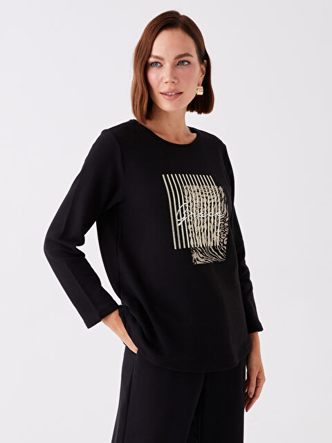 LCW Grace Bisiklet Yaka Baskılı Uzun Kollu Kadın Bluz - W3BD19Z8-RQL