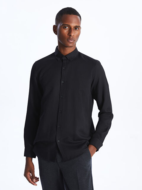 LCW Vision Slim Fit Uzun Kollu Armürlü Erkek Gömlek - W3BD44Z8-CVL