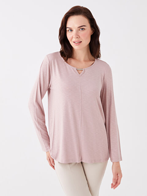 LCW Grace Bisiklet Yaka Düz Uzun Kollu Kadın Bluz - W3BE08Z8-FLK