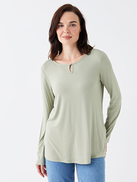 LCW Grace Bisiklet Yaka Düz Uzun Kollu Kadın Bluz - W3BE12Z8-GHY