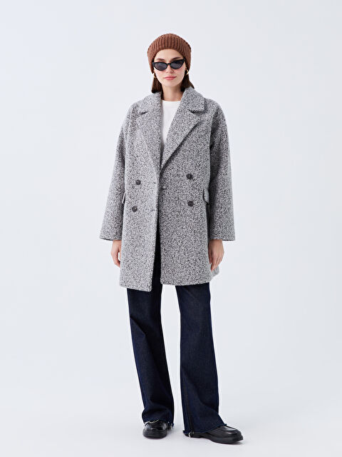 LCW Vision Ceket Yaka Düz Uzun Kollu Oversize Kadın Kaşe Kaban - W3BF81Z8-JMD