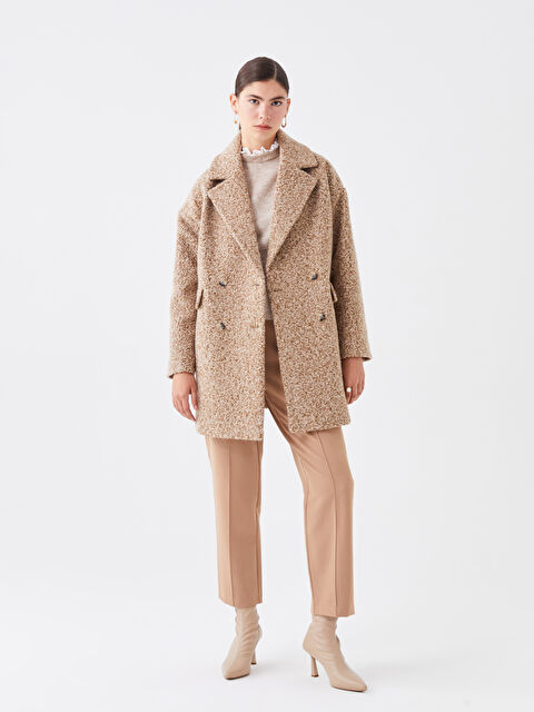 LCW Vision Ceket Yaka Düz Oversize Kadın Kaşe Kaban - W3BF81Z8-L9M