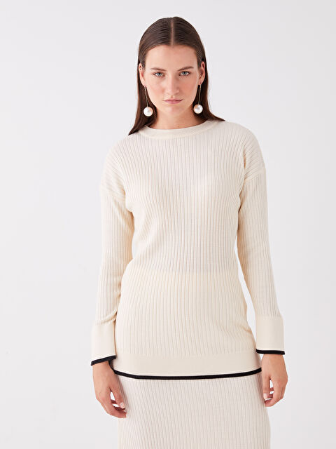 LCWAIKIKI Classic Bisiklet Yaka Kendinden Desenli Uzun Kollu Kadın Triko Tunik - W3BG62Z8-VB3