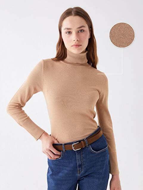 LCW Vision Balıkçı Yaka Düz Uzun Kollu Kadın Triko Kazak - W3BG95Z8-QZU