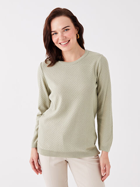 LCW Grace Bisiklet Yaka Kendinden Desenli Uzun Kollu Kadın Triko Kazak - W3BH47Z8-GMG